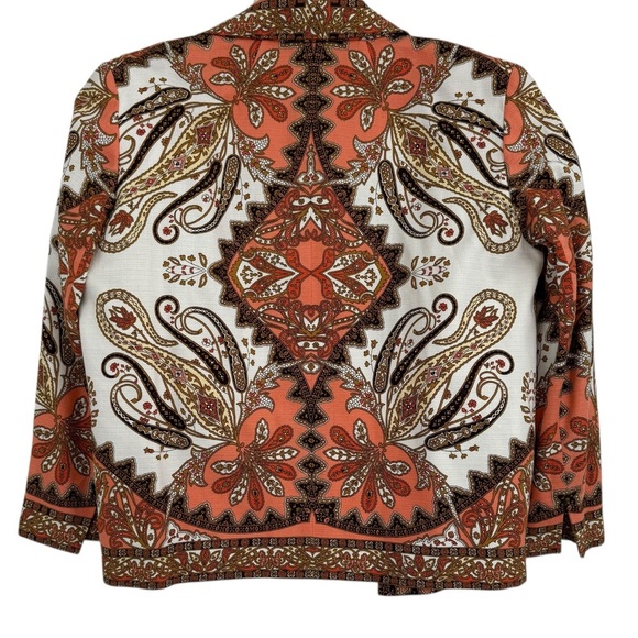 TALBOTS Blazer Size 14 Cotton Jacket Paisley Lightweight Collar Pockets Lined - Picture 2 of 9
